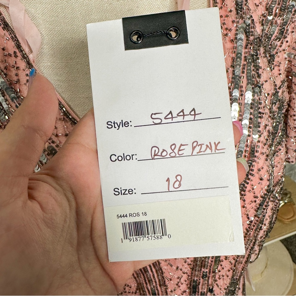 NWT Mac Duggal 5444 Deep V-Neck Rose Pink Sequin Long Gown - Picture 4 of 12